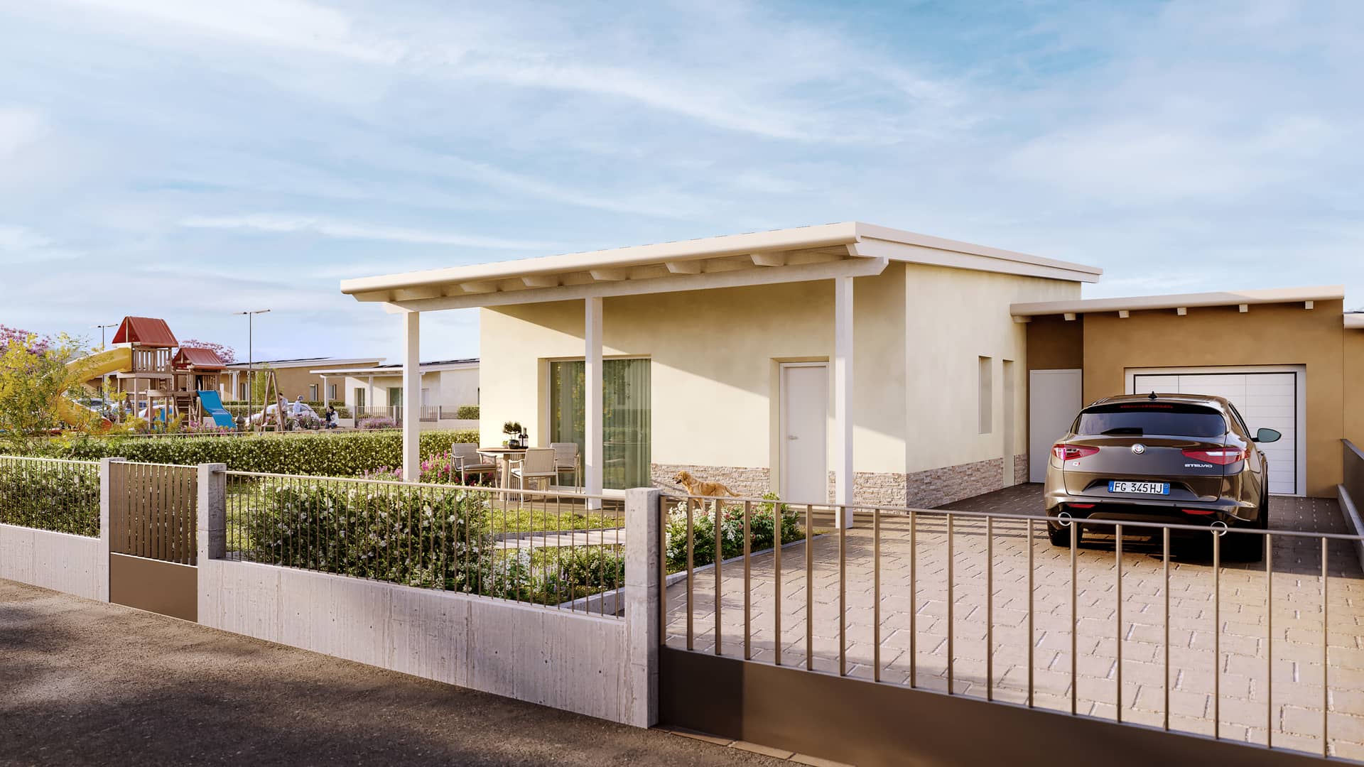Render esterno NovaGreg — dettaglio facciata