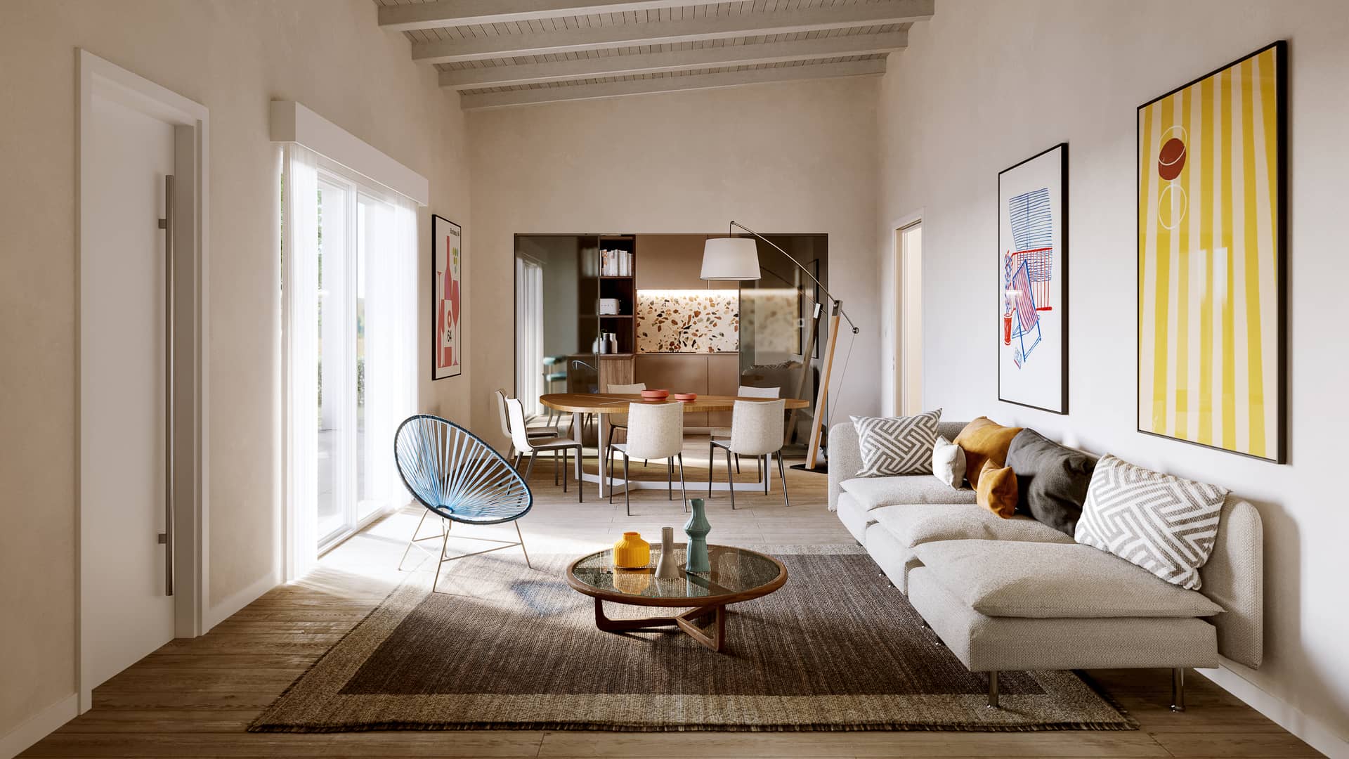 Render interni NovaGreg — soggiorno